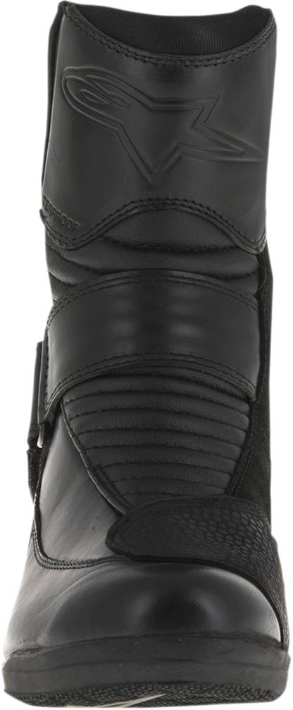 Black Alpinstars Stella Valencia waterproof boots for women, US size 8, EU 39, showing the sleek ankle-high design and waterproof material.