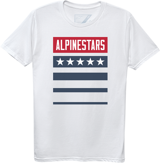 White ALPINESTARS National T-Shirt in 2XL, featuring brand logo and casual fit, displayed on a plain background.