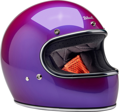 BILTWELL Gringo helmet in metallic grape color, medium size, with a smooth, shiny finish and classic motorcycle helmet design.