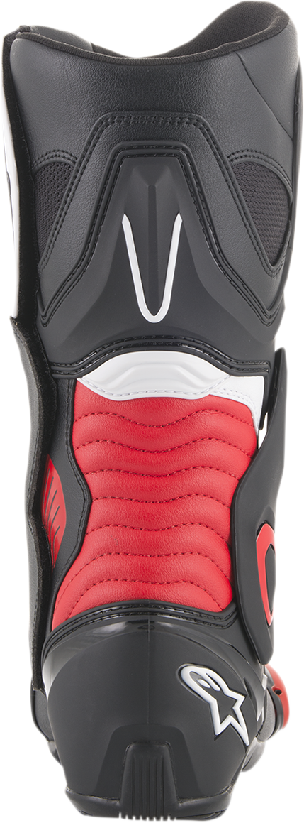 Alpinestars SMX-6 v2 motorcycle racing boots in black and red, US 10.5, EU 45, featuring protective design and sturdy construction