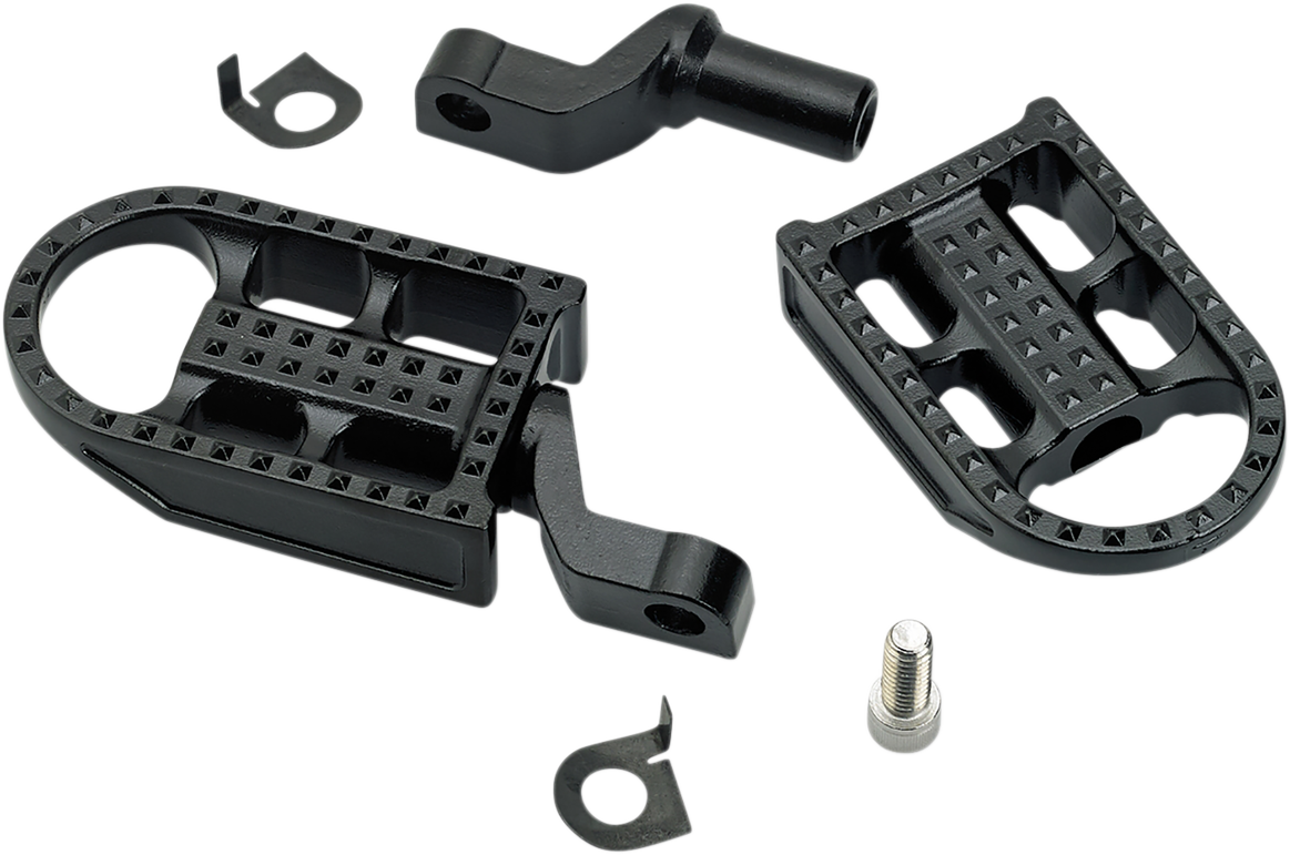Black electroplated BILT WEL Mushman footpegs for motorcycle, featuring sturdy step design and durable body construction.