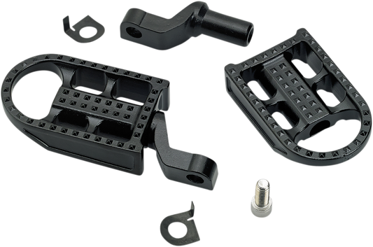 Black electroplated BILT WEL Mushman footpegs for motorcycle, featuring sturdy step design and durable body construction.