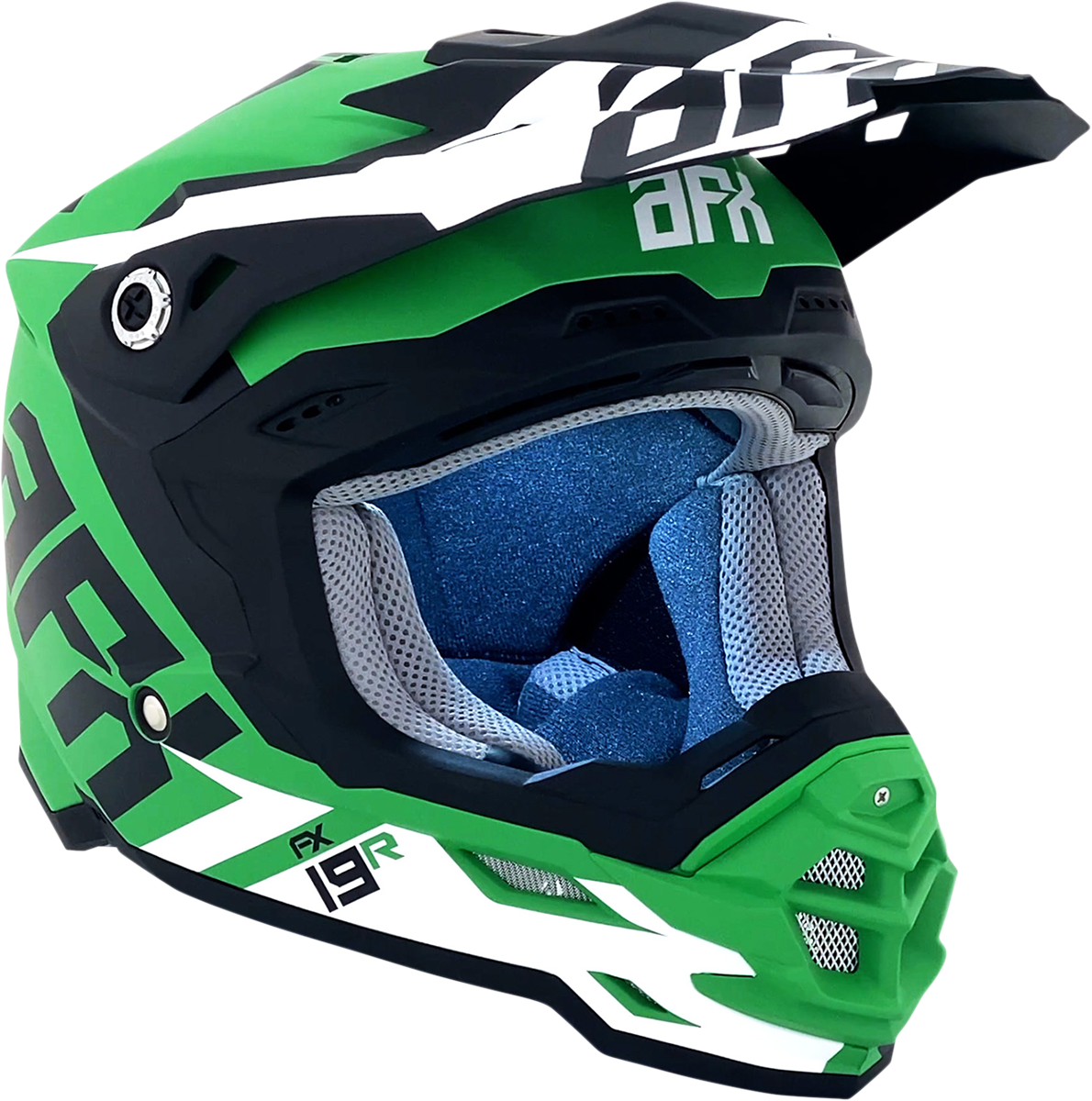 Bill's Exhausts AFX FX-19R racing helmet in matte green, medium size, with sleek aerodynamic design and secure chin strap.