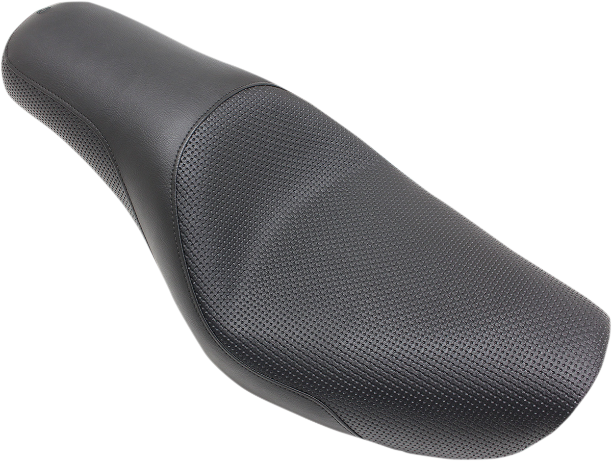 Black SADDLEMEN Profiler Basket-weave Seat for FXD '04-'05 motorcycles, featuring textured leather surface and ergonomic design.