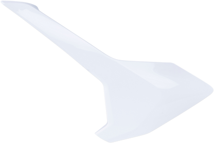 A set of white Acerbis side panels for motorcycle body, designed for durability and a sleek look.