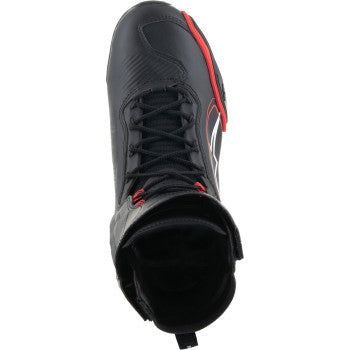 Alpinestars Superfaster motorcycle shoes in black, red, and white with US 8.5 size, featuring sporty design and durable material.
