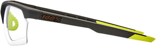 Bill's Exhausts 100% Sportcoupe gray photochromic sunglasses with sleek design and adjustable arms, suitable for active outdoor wear.