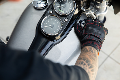 Red BILT WELL Borrego Gloves in XL size, featuring durable material and vibrant redline design, ideal for motorcycle riding.