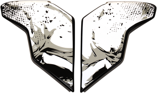 Black ICON Airflite™ Skull18 side plates for helmets, showcasing detailed skull design, compatible with Bill's Exhausts helmet parts.