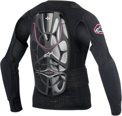 Black Alpinestars Stella Bionic Jacket in medium size, featuring protective armor and sporty design, displayed on a plain background.