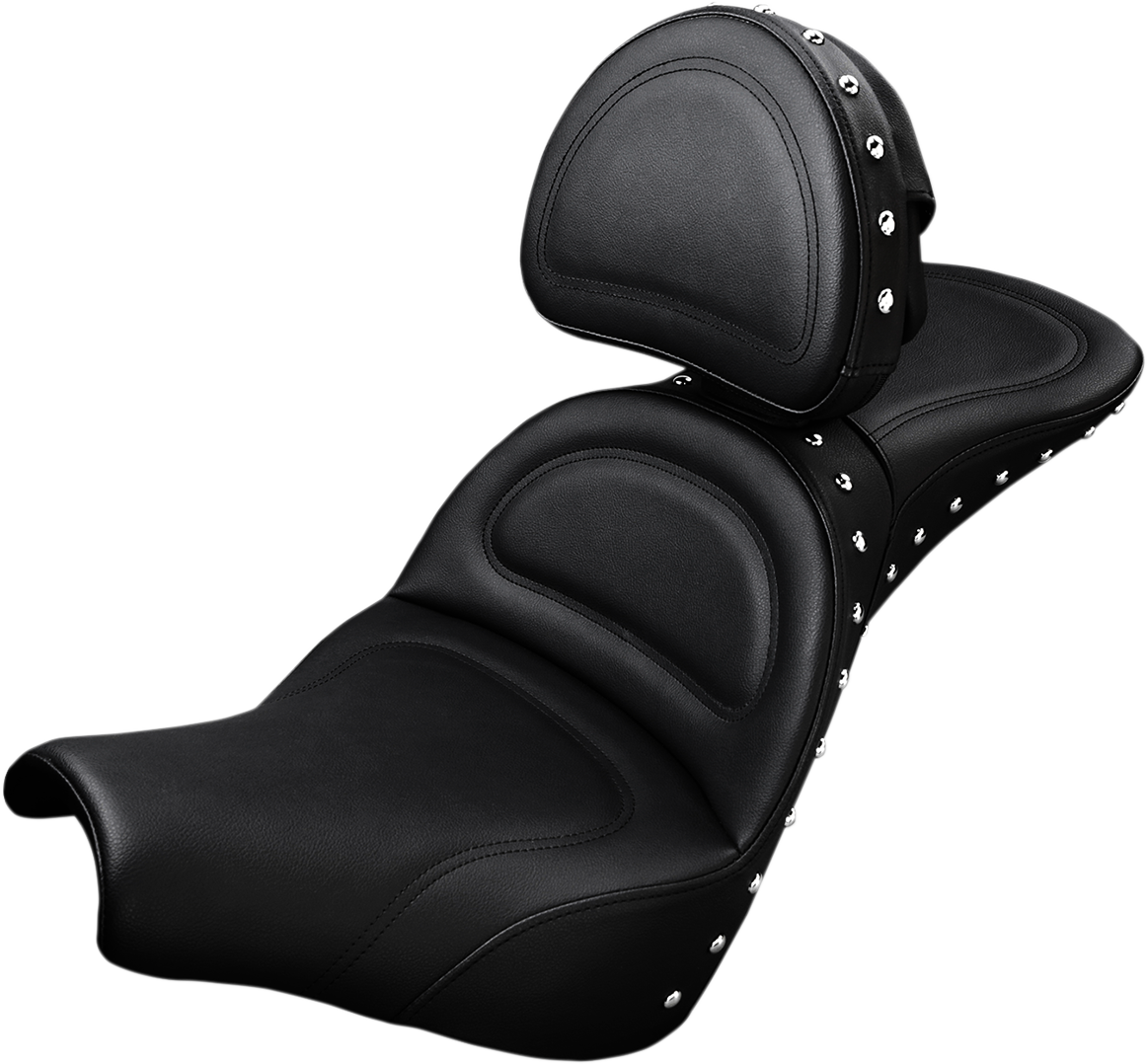 Bill's Exhausts SADDLEMEN Explorer Special Seat with backrest, motorcycle seat designed for comfort and support.