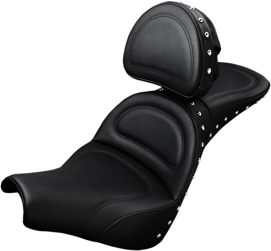 Bill's Exhausts SADDLEMEN Explorer Special Seat with backrest, motorcycle seat designed for comfort and support.
