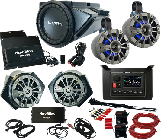 Bill's Exhausts NAVATLAS Audio Kit Zone 4 Turbo S RZR3ZONE4S speakers showing durable black speaker components with branding details.