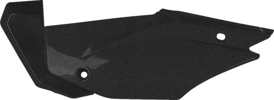 A close-up of Acerbis black and metallic body side panels for motorcycle, showcasing the sleek design and finish.