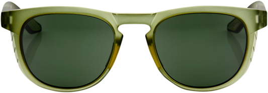 Bill's Exhausts 100% Slent sunglasses with olive frames and gray green lenses, stylish and protective eyewear.