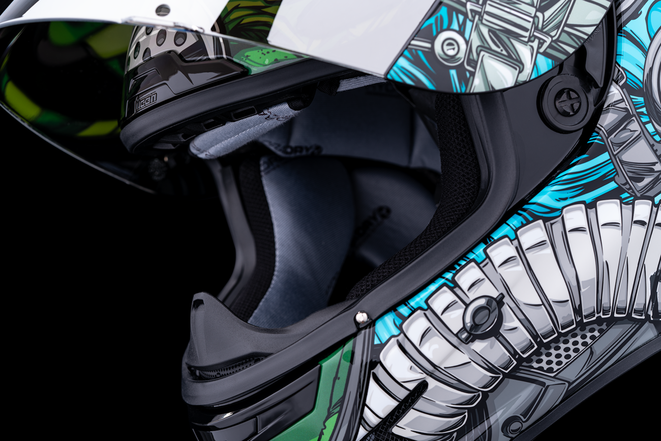 Bill's Exhausts ICON Airframe Pro™ helmet in Outbreak blue, 3XL size, featuring sleek motorcycle helmet design and ventilation details.