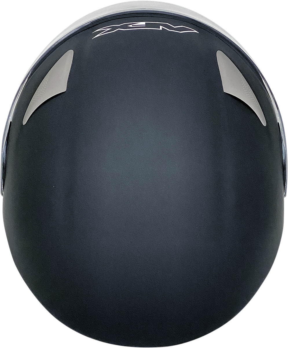 Black AFX FX-Magnus motorcycle helmet in flat black, 3XL size, featuring a sleek aerodynamic design and secure strap.