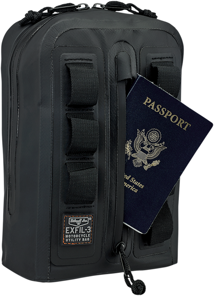 Bill's Exhausts BILTWELL handlebar bag 3008-01, black bag with adjustable straps and zipper closure for motorcycle handlebar storage.