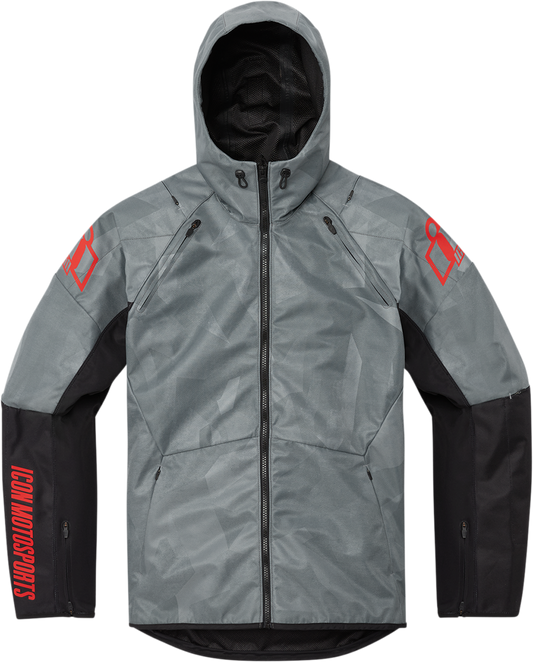 Gray ICON Airform Battlescar™ jacket by Bill's Exhausts, small size, with detailed armor design and textured fabric.