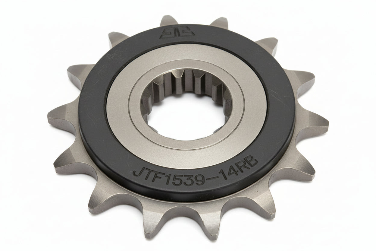 Bill's Exhausts Ninja 400 sprocket and chain set kit featuring sprockets and chain for motorcycle maintenance and replacement.