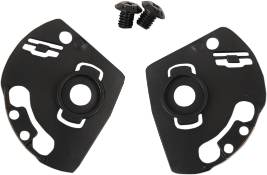 Black ICON Airflite™ Pivot Kit helmet parts by Bill's Exhausts, showing detailed close-up of the helmet's pivot mechanism.