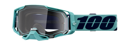 Bill's Exhausts 100% Armega Esterel goggles with clear lenses, featuring a snug fit and adjustable strap for motorcycle riding.