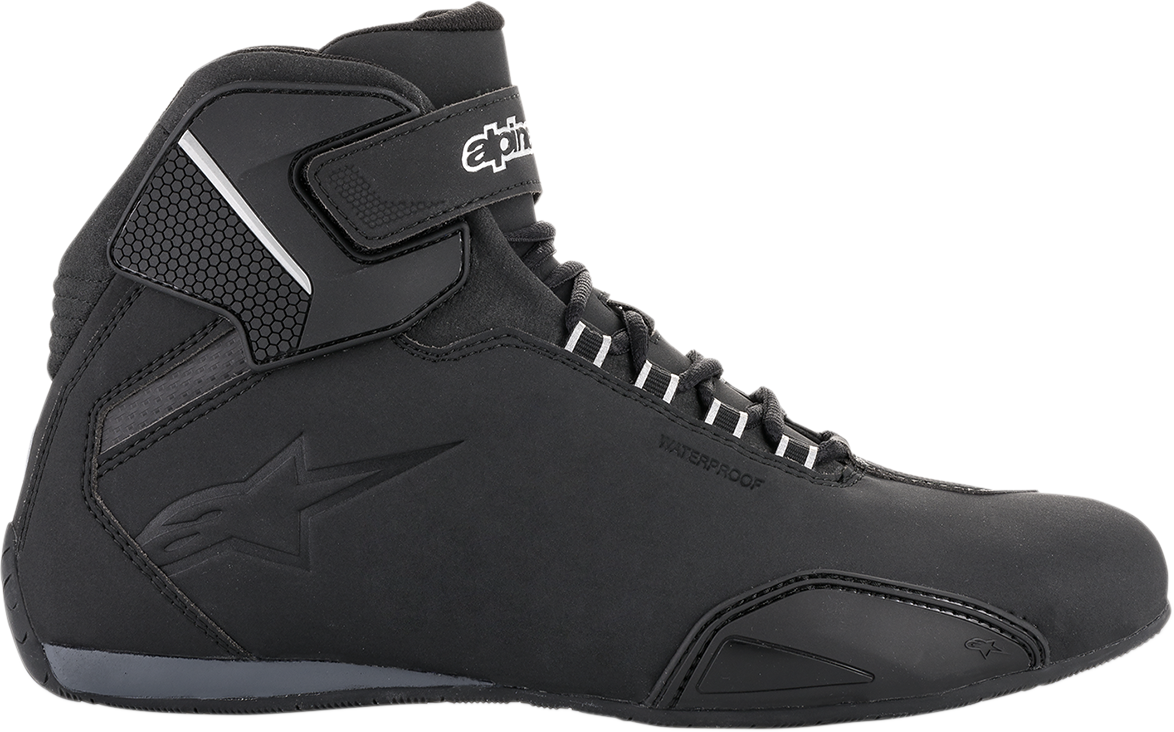 Alpinestars Sektor waterproof motorcycle boots in US size 13, featuring durable design and waterproof material.
