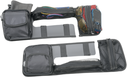 Bill's Exhausts Saddlemens Saddlebag Lid Organizer for seats, showcasing the durable black leather lid with compartments.