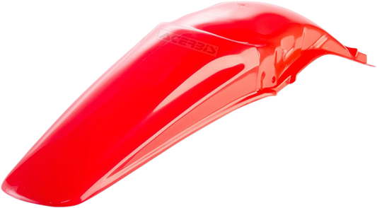 Red Acerbis rear fender for motorcycle, body part with mounting details, designed for durability and style.