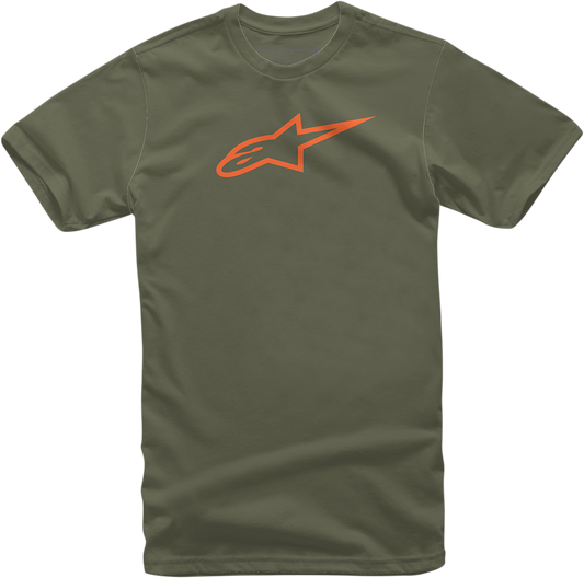 Bill's Exhausts Alpinstars Ageless T-Shirt in military orange, medium size, casual fit with graphic design on front.