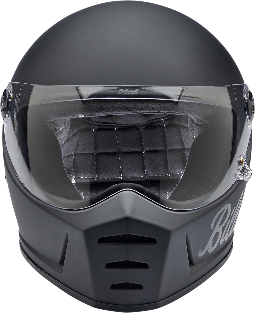 Black BILT WELL Lane Splitter motorcycle helmet in flat black finish, small size, with sleek aerodynamic design.