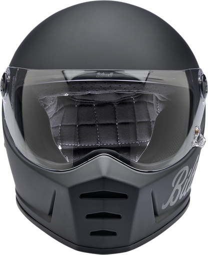 Black BILT WELL Lane Splitter motorcycle helmet in flat black finish, small size, with sleek aerodynamic design.