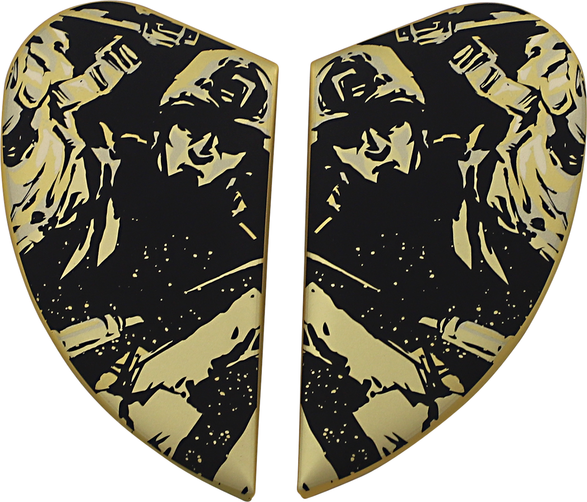 Gold ICON Airform Side Plates for Guardian helmets, made by Bill's Exhausts, shown in a detailed close-up image.