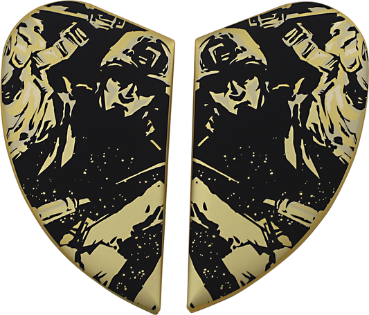 Gold ICON Airform Side Plates for Guardian helmets, made by Bill's Exhausts, shown in a detailed close-up image.