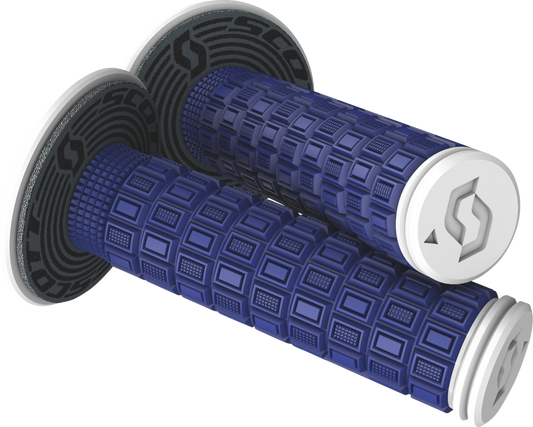 Scott Mellow Blue/White motorcycle grips, lightweight engine grips with textured surface for improved handling and comfort.