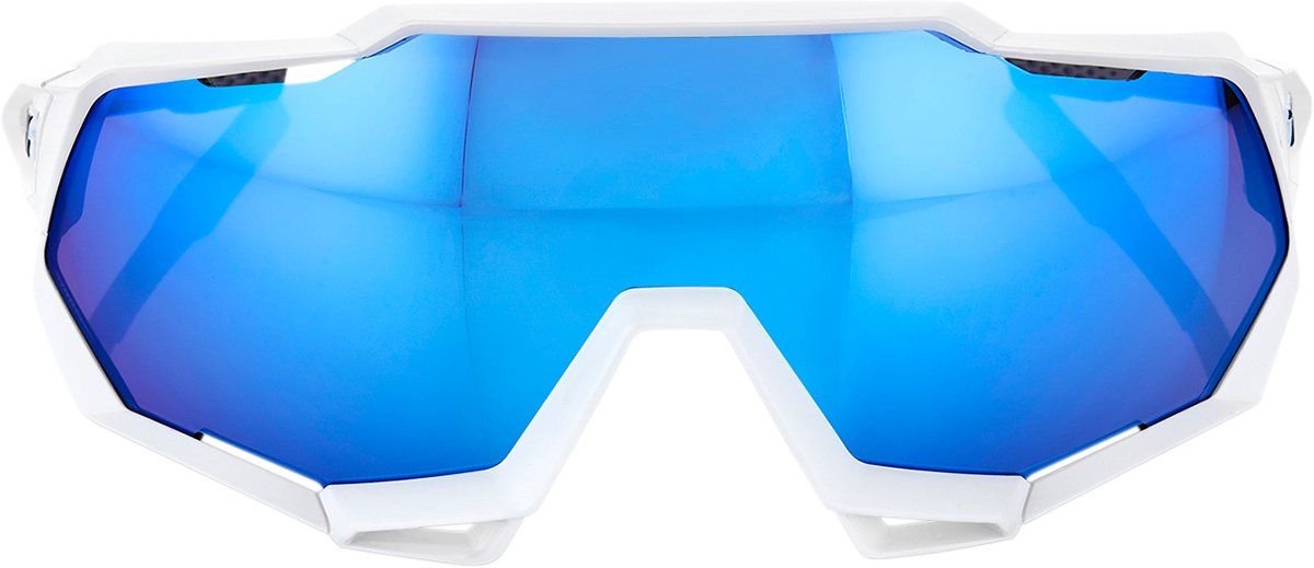 100% Speedtrap Sunglasses - White - Blue Mirror 60012-00003 - Howling Moto
