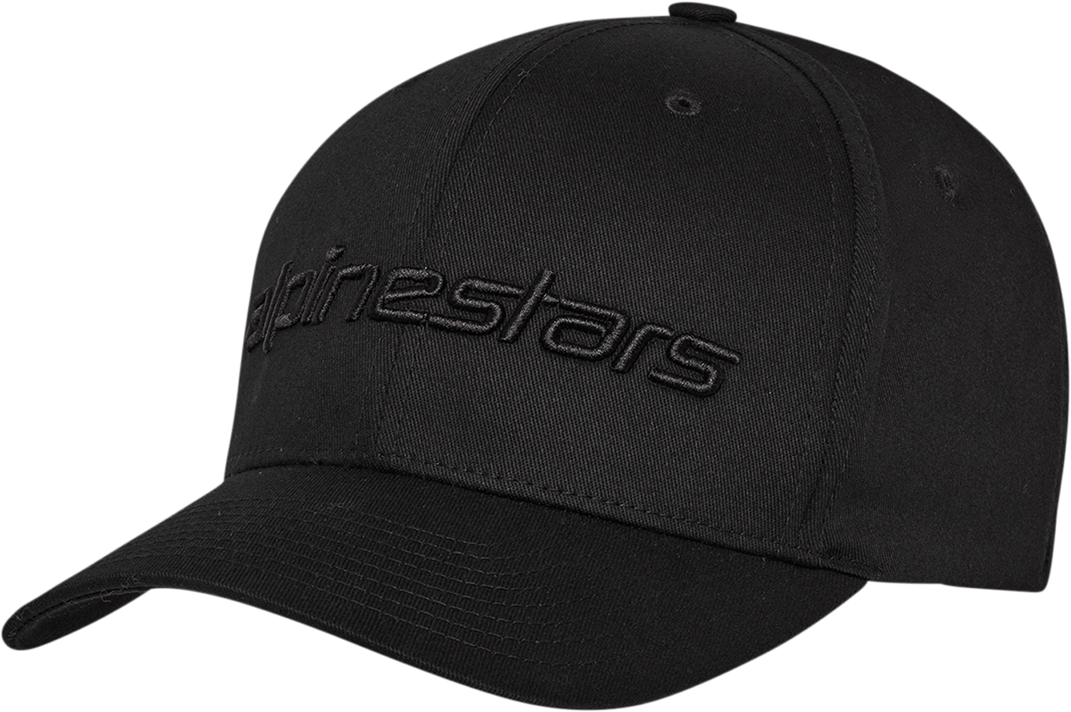 Black ALPINESTARS Linear Hat in large/XL size, featuring protective gear design with adjustable fit and embroidered branding.