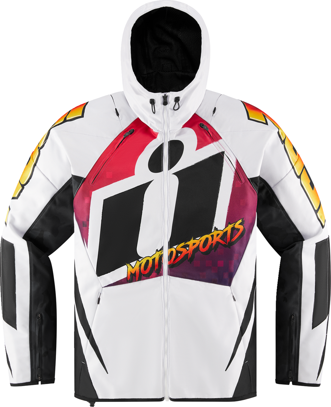Bill's Exhausts ICON Airform Quarterflash Jacket in white, black, and red, 3XL, showing the lightweight, stylish motorcycle jacket.
