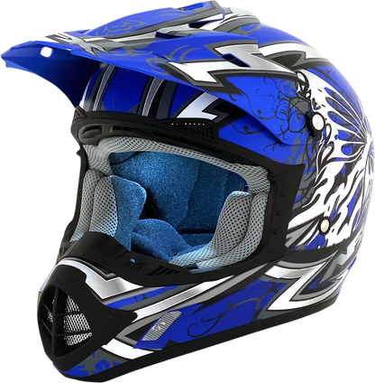 Blue matte AFX FX-17 Butterfly helmet with large size, featuring sleek design and secure fit, ideal for motorcycle riders.