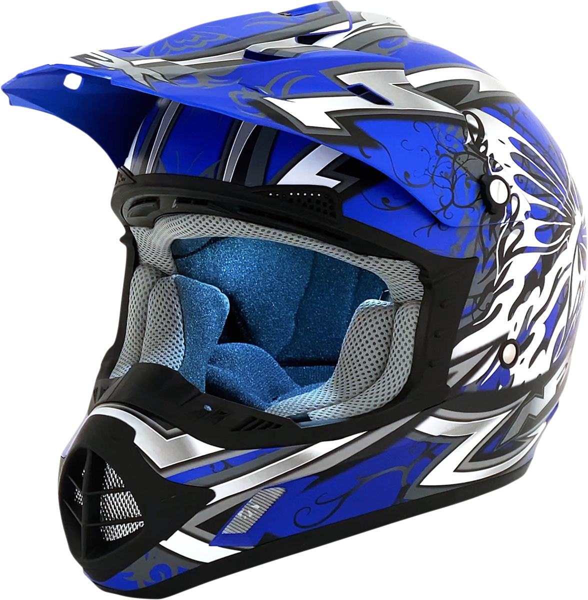 Matte blue AFX FX-17 Butterfly helmet, medium size, with aerodynamic design and safety features, by Bill's Exhausts.