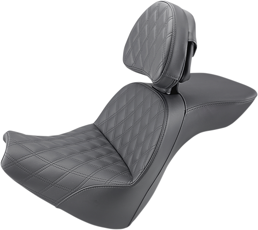 Bill's Exhausts SADDLEMEN Explorer Seat LS with backrest for FXBR/S 2018-2019 motorcycle, featuring comfortable seating and support.