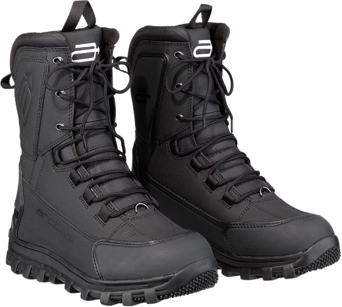 Black ARCTIVA Advance Boots by Bill's Exhausts, size 11, with sturdy leather construction and ankle support.