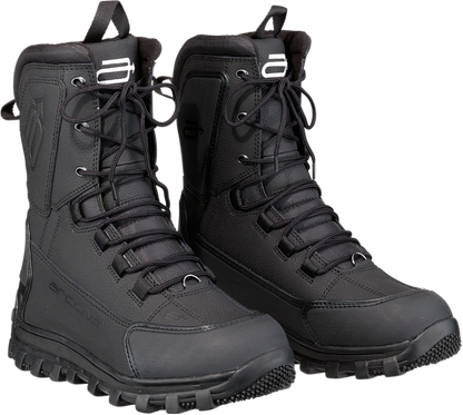 Black ARCTIVA Advance Boots by Bill's Exhausts, size 11, with sturdy leather construction and ankle support.