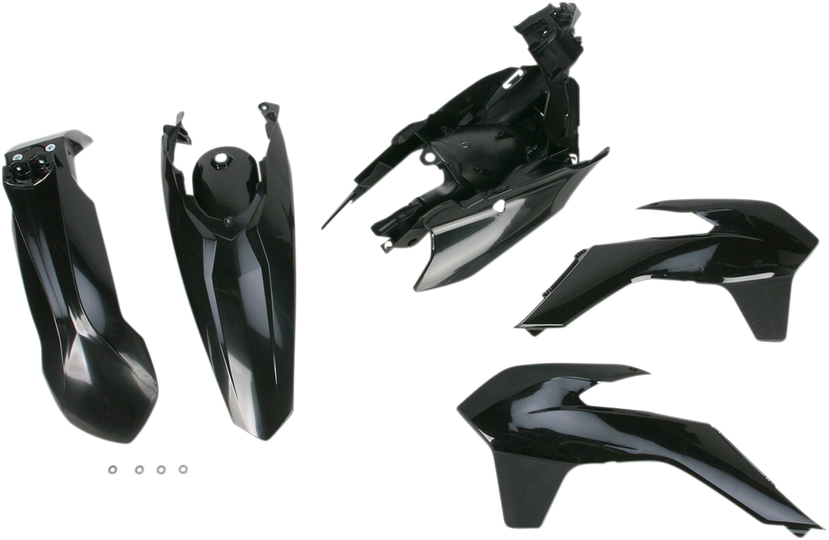 Black Acerbis standard replacement body kit for motorcycle, featuring sleek design and durable plastic construction.