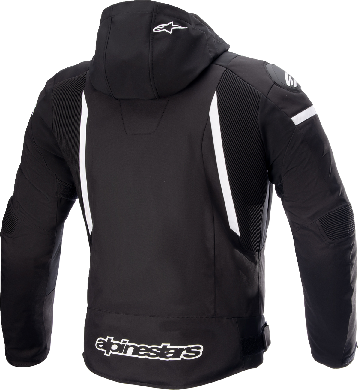 Alpinestars Zaca waterproof jacket in black and white, 2XL size, featuring a sleek design and waterproof fabric for outdoor wear.