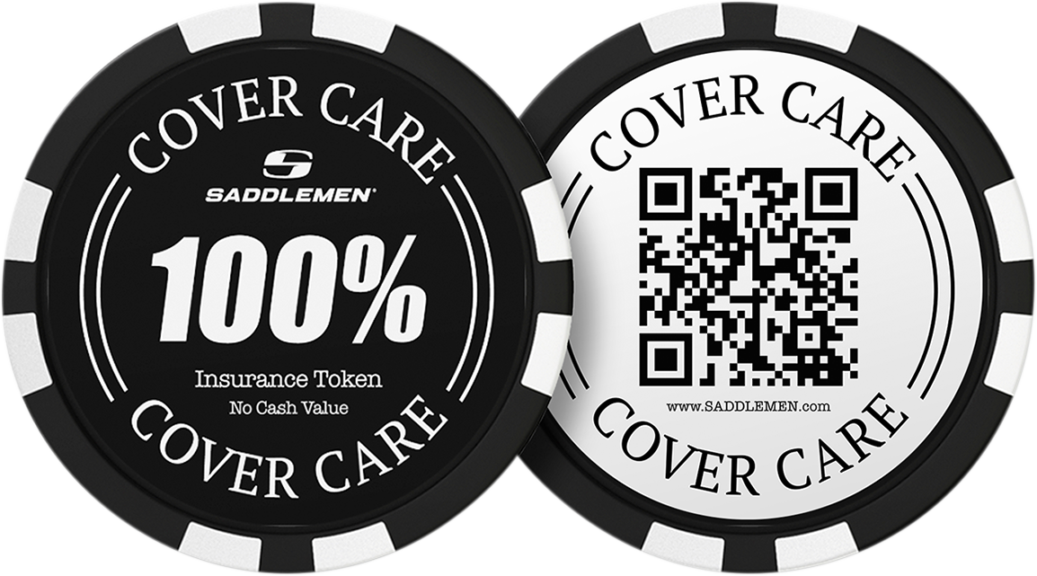 Bill's Exhausts SADDLEMEN Cover Care Token seat accessory, shown in the image with detailed close-up of the seat cover.