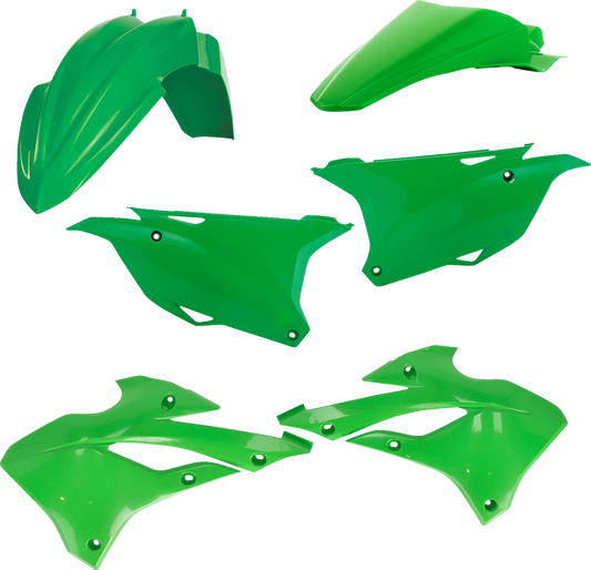 Green Acerbis standard replacement body kit for KX 85 motorcycle, includes body panels for 2022-2023 models.