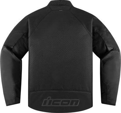 Black ICON Hooligan™ CE motorcycle jacket in 3XL with protective armor, featuring a sleek design and sturdy construction.