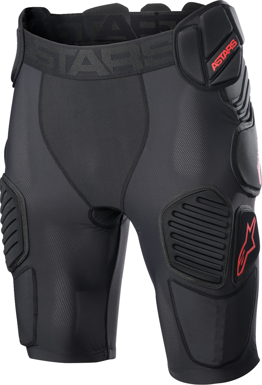 Alpinestars Bionic Pro protection shorts in black and red, large size, with padded armor visible on black and red fabric.