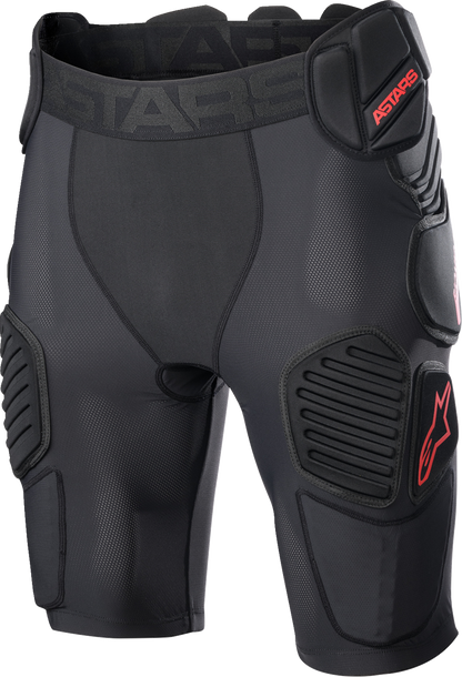 Alpinestars Bionic Pro protection shorts in black and red, large size, with padded armor visible on black and red fabric.